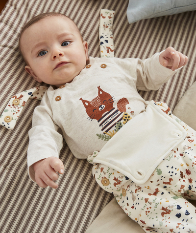 Essentials : 50% off 2nd item* family - BABY BOYS' CREAM T-SHIRT WITH A SQUIRREL DESIGN