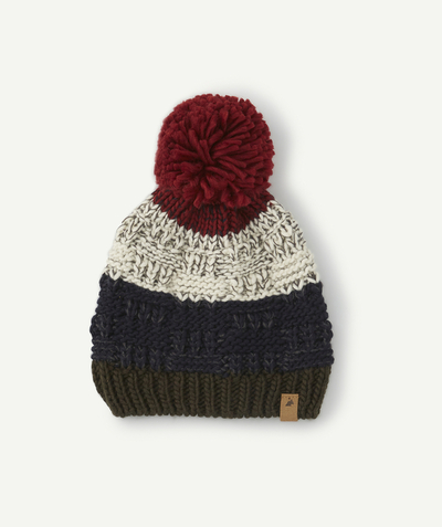 Nice and warm radius - BOYS' KNITTED HAT IN RECYCLED FIBRES WITH A POMPOM