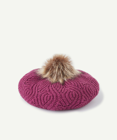 Private sales radius - GIRLS' MAUVE SEQUINNED BERET WITH AN IMITATION FUR POMPOM