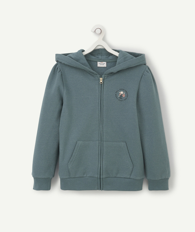 Girl radius - GIRLS' ZIP-UP HOODED JACKET IN BLUE GREEN WITH SPARKLING SPOTS