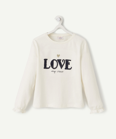 Back to school collection radius - GIRLS' WHITE EMBROIDERED LOVE MY CREW T-SHIRT IN ORGANIC COTTON