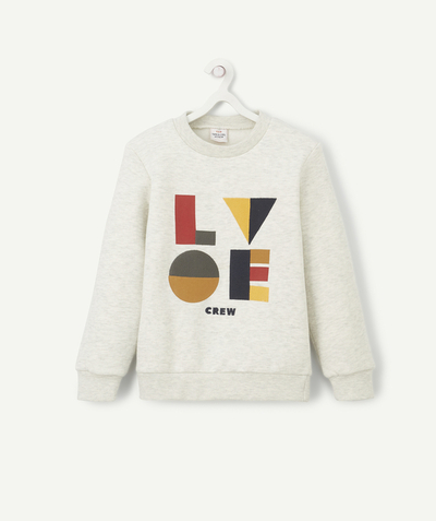 Private sales radius - BOYS' LIGHT GREY SWEATSHIRT IN RECYCLED FIBRES WITH MESSAGES