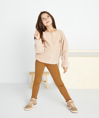 BOTTOMS radius - GIRLS' RIBBED OCHRE AND GOLD LEGGINGS WITH SCALLOPED DECORATION