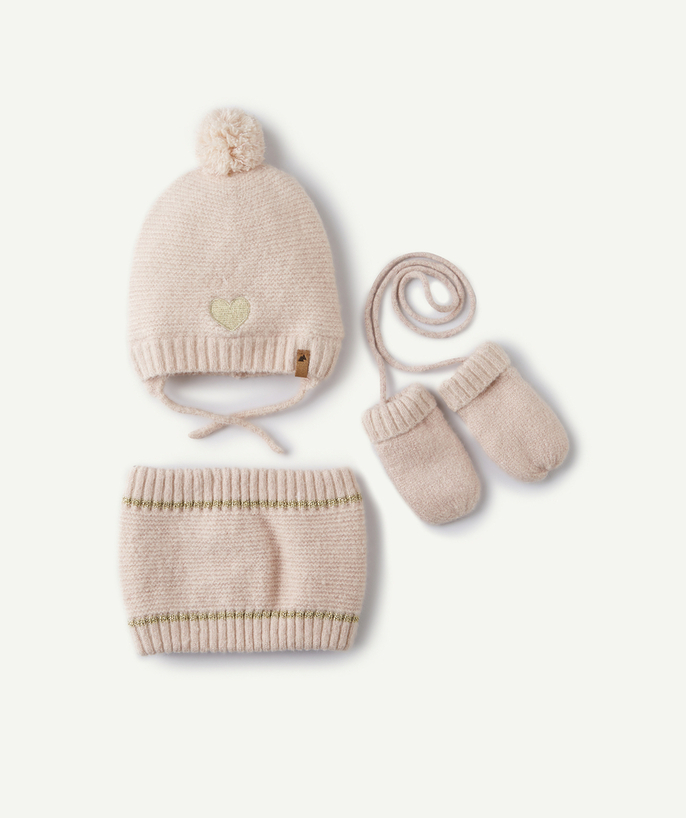 Christmas store radius - BABY GIRLS' PALE PINK ACCESSORIES SET INCLUDING A HAT WITH A POMPOM, A SNOOD AND MITTENS