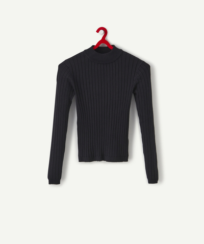 Swetry - Swetry rozpinane Rayon - CZARNY PRĄŻKOWANY CIENKI PÓŁGOLF Z DŁUGIMI RĘKAWAMI DLA DZIEWCZYNKI