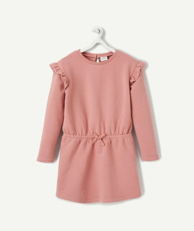 Comfortable fleece radius - GIRLS' OLD ROSE COLOUR SWEATSHIRT DRESS SEQUINNED SPOTS