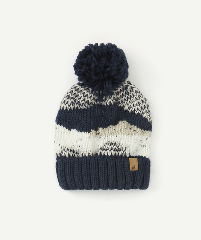 ECODESIGN radius - BOYS' WHITE AND NAVY WOOLLEN HAT WITH A POMPOM