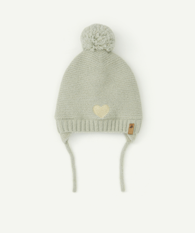 Nice and warm Tao Categories - BABY GIRLS' SEA GREEN WOOL HAT WITH A POMPOM