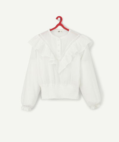 Back to school collection radius - GIRLS' WHITE BLOUSE WITH FRILLS AND BRODERIE ANGLAIS