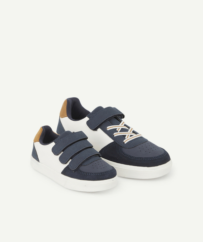 Teen boys' clothing radius - BOYS' NAVY BLUE AND WHITE LOW-TOP TRAINERS IN RECYCLED FIBRES