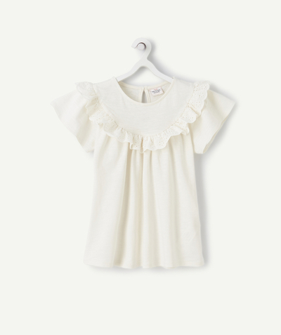 Special Occasion Collection radius - GIRLS' WHITE T-SHIRT IN RECYCLED FIBERS WITH RUFFLES