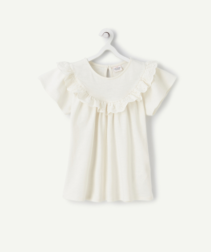Special Occasion Collection radius - GIRLS' WHITE T-SHIRT IN RECYCLED COTTON WITH RUFFLES