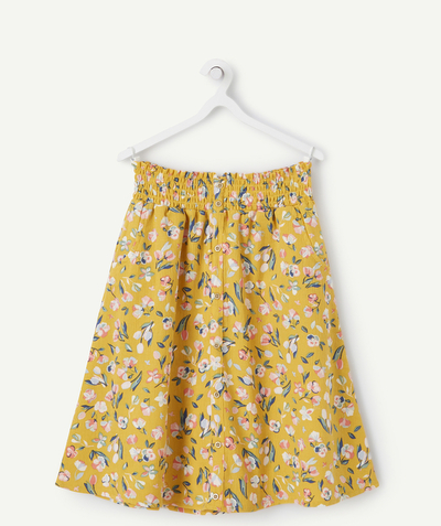 Skirt radius - GIRLS' STRAIGHT SKIRT IN YELLOW COTTON WITH A FLORAL PRINT