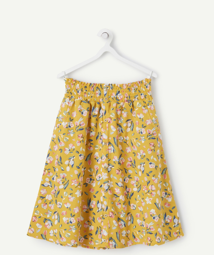 BOTTOMS radius - GIRLS' STRAIGHT SKIRT IN YELLOW COTTON WITH A FLORAL PRINT