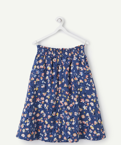 Skirt radius - GIRLS' STRAIGHT SKIRT IN BLUE COTTON WITH A FLORAL PRINT