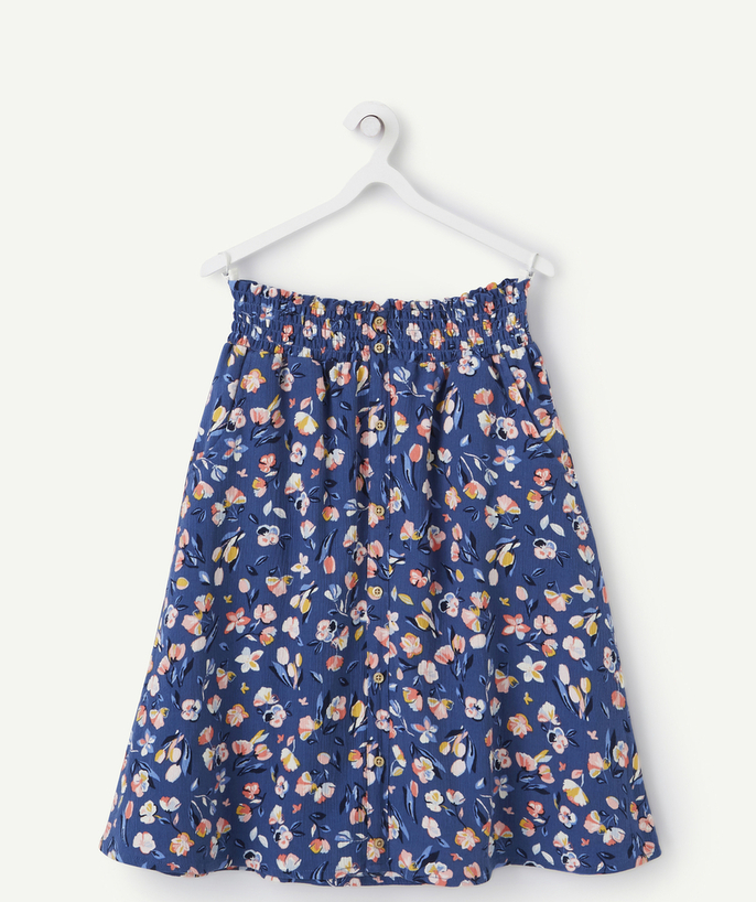 BOTTOMS radius - GIRLS' STRAIGHT SKIRT IN BLUE COTTON WITH A FLORAL PRINT