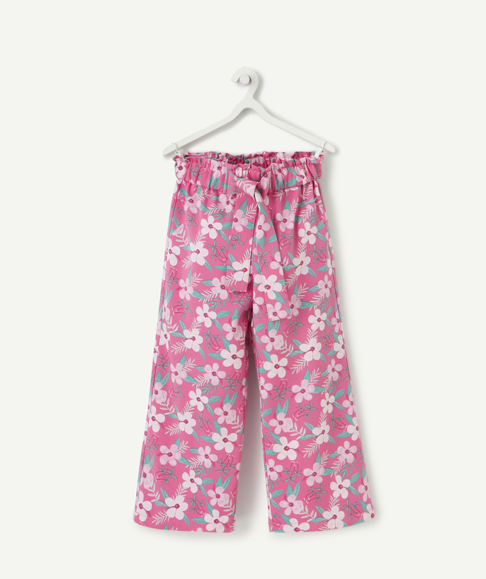 BOTTOMS radius - GIRLS' FLOWING WIDE-LEG  TROUSERS IN PINK AND FLORAL ECO-FRIENDLY VISCOSE