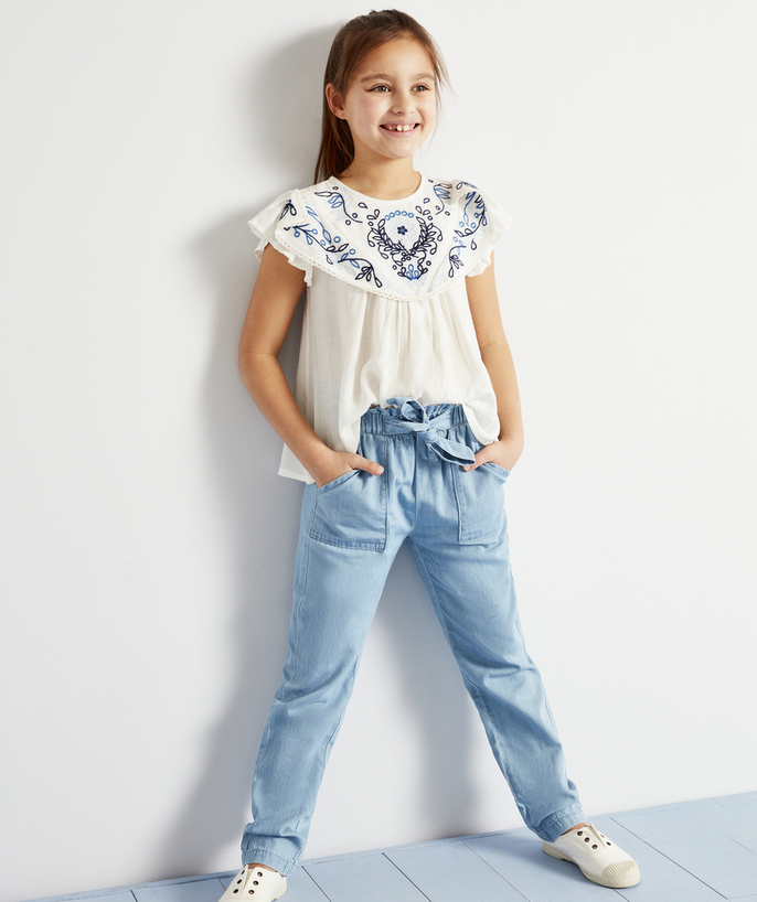 Special Occasion Collection radius - GIRLS' LIGHT BLUE TROUSERS IN LOW ENVIRONMENTAL IMPACT DENIM