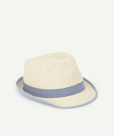 Special Occasion Collection radius - BOYS' STRAW HAT WITH A BLUE AND WHITE STRIPE