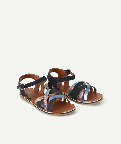Sandals, ballerina, mocassins Tao Categories - GIRLS' BLACK SANDALS WITH SHINY AND GLITTERING STRAPS