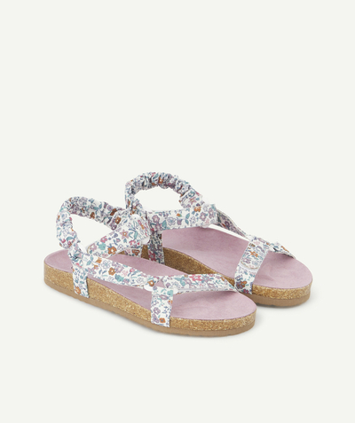 Shoes, booties radius - GIRLS' PINK AND WHITE FLOWER-PATTERNED SANDALS WITH HOOK AND LOOP FASTENINGS