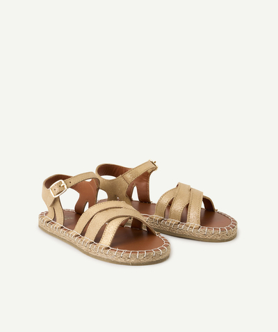 Clothing Tao Categories - GIRLS' SANDALS IN PLAITED LEATHER AND GOLD GLITTER