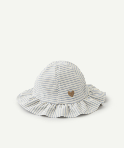 Gift ideas under 20€ Tao Categories - BABY GIRLS' BLUE STRIPED BUCKET HAT MADE IN SWIMSUIT MATERIAL IN RECYCLED FIBRES