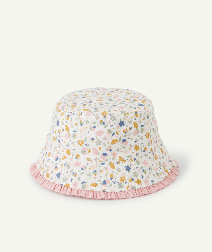 Accessories radius - BABY GIRLS' REVERSIBLE COTTON BUCKET HAT WITH FLOWERS AND STRIPES