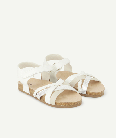 Sandals, ballerina, mocassins Tao Categories - GIRLS' WHITE SANDALS WITH PLAITED STRAPS AND SILVER DETAILS