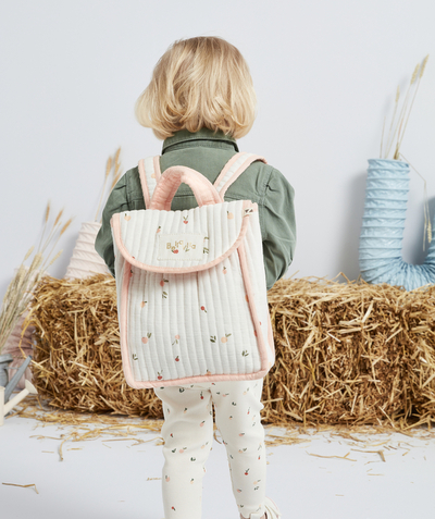 Bag Tao Categories - GIRLS' BACKPACK IN WHITE AND PINK COTTON WITH AN APPLE PRINT