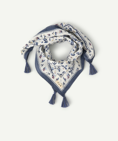 Special Occasion Collection radius - BABY GIRLS' SCARF IN BLUE COTTON WITH A FLOWER PRINT