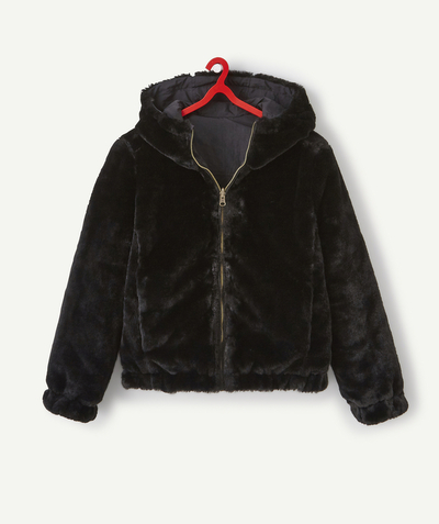 Coat - Padded jacket - Jacket radius - GIRLS' BLACK REVERSIBLE COAT