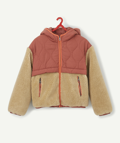Coat - Padded jacket - Jacket Tao Categories - PLUM-COLOURED FLEECE BLOUSON JACKET WITH RECYCLED PADDING