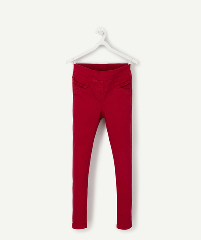 Trousers - jogging pants radius - GIRLS' RED TREGGINGS WITH FRILLY DETAILS