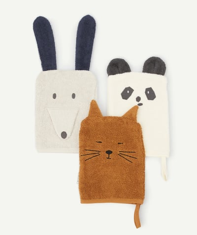 BIRTHDAY GIFT IDEAS Tao Categories - SET OF THREE SYLVESTER BATH MITTS IN ORGANIC COTTON