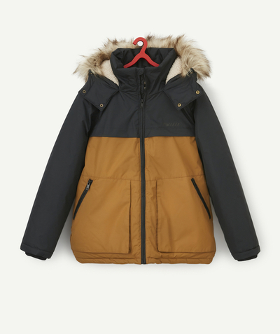 Outlet radius - BOYS' OCHRE AND NAVY PARKA WITH A HOOD IN IMITATION FUR