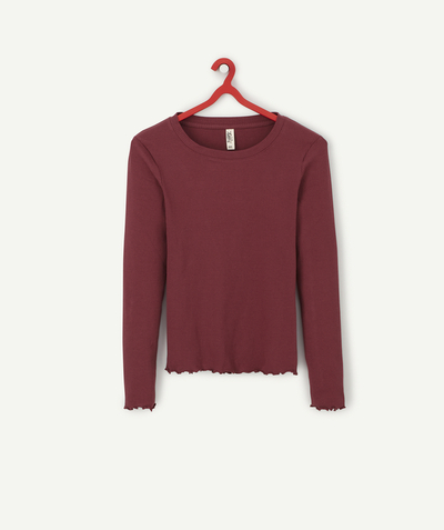 Private sales Sub radius in - GIRLS' BURGUNDY RIBBED T-SHIRT IN ORGANIC COTTON
