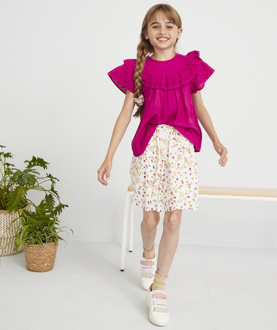 Shirt - Blouse radius - GIRLS' FUCHSIA BLOUSE WITH FRILLS AND BRODERIE ANGLAIS