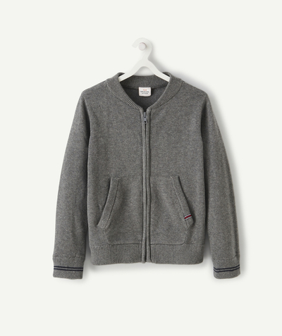 Pullover - Cardigan radius - BOYS' GREY ZIPPED KNITTED JACKET WITH POCKETS