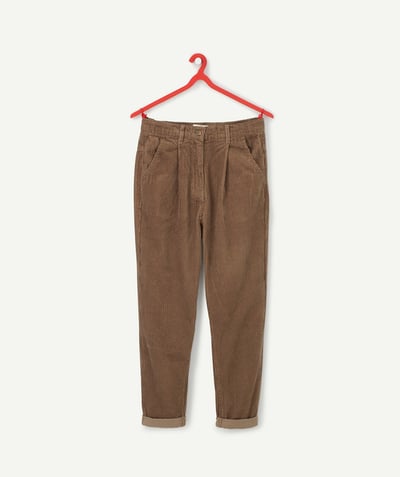 LOW PRICES Tao Categories - GIRLS' STRAIGHT CUT KHAKI CORDUROY TROUSERS