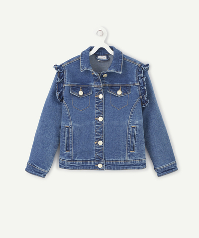 Back to school collection radius - GIRLS' DENIM JACKET WITH POCKETS AND FRILLY DETAILS