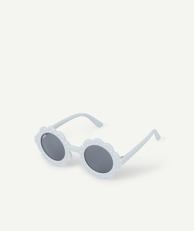 Beach collection radius - GIRLS' BLUE POLKA DOT SUNGLASSES MADE OF RECYCLED PLASTIC IN THE SHAPE OF A FLOWER