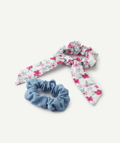 Hair accessories Tao Categories - SET OF TWO FLOWERY AND BLUE SCRUNCHIES FOR GIRLS