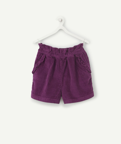 Nice and warm radius - PURPLE CORDUROY SHORTS FOR GIRLS WITH RUFFLES ON THE POCKETS