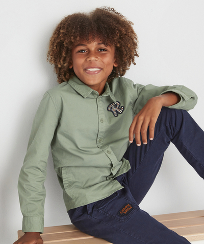 Shirt - Polo radius - BOYS' GREEN SHIRT WITH A CHECKED PATCH OVER THE HEART