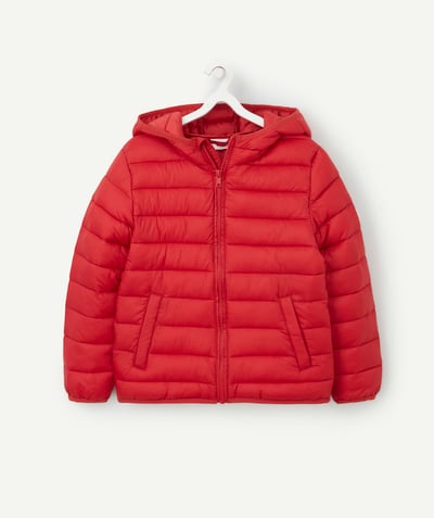 Coat - Padded jacket - Jacket radius - BOYS' RED QUILTED HOODED PADDED JACKET