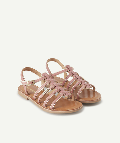 Girl radius - LES TROPEZIENNES® - PINK LEATHER SANDALS WITH A REPTILE PRINT