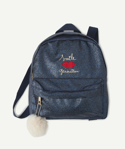 Girl radius - GIRLS' BLUE BACKPACK WITH A MESSAGE AND A POMPOM