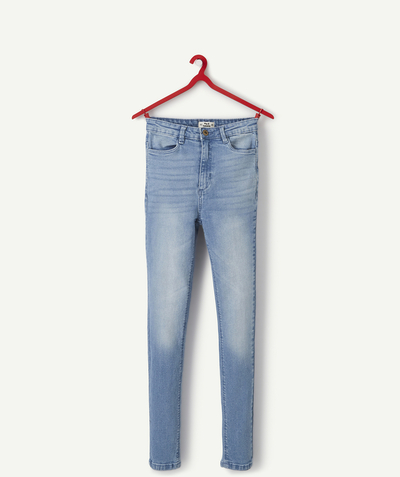Back to school collection radius - GIRLS' LESS WATER HIGH-WAISTED PALE DENIM JEGGINGS