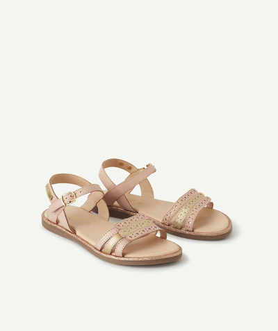 TROPEZIENNES  ® radius - PINK AND GOLD LEATHER SANDALS WITH SEQUINS